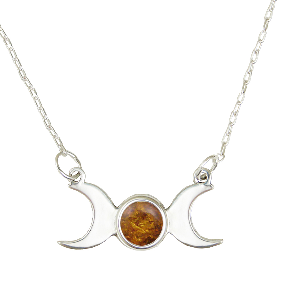 Sterling Silver Moon Phases Necklace With Amber